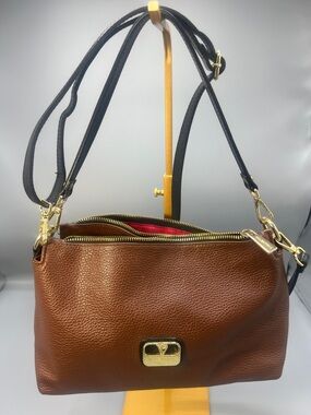 Valentina pumpkin umber Italian leather removable strap bag with 3 compartments